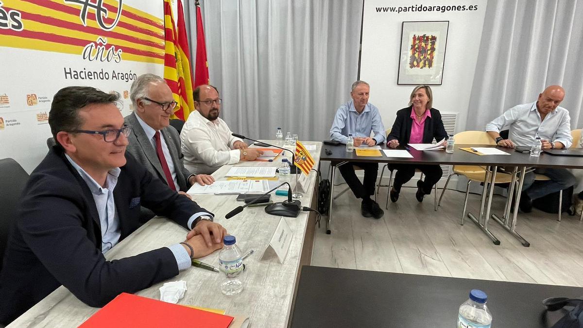 Reunión de la Ejecutiva del PAR en su sede de Zaragoza, esta tarde.