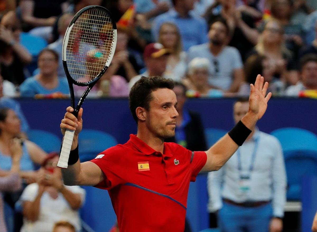 Tennis - ATP Cup - RAC Arena, Perth, Australia - January 6, 2020  Spain’s Roberto Bautista Agut celebrates winning his Group B singles match against Uruguay’s Franco Roncadelli  REUTERS/Ciro De Luca