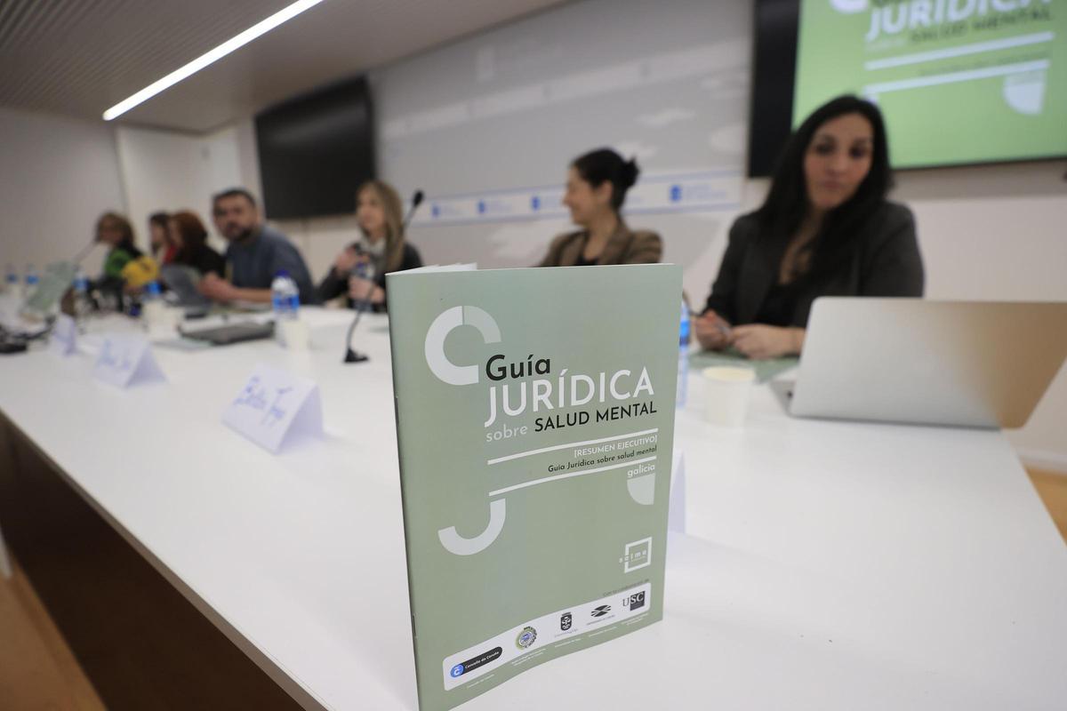 Ejemplar de la 'I Guía jurídica sobre salud mental', en su versión resumida, durante la presentación del documento, este viernes, en el Espazo Amizar, en A Coruña.