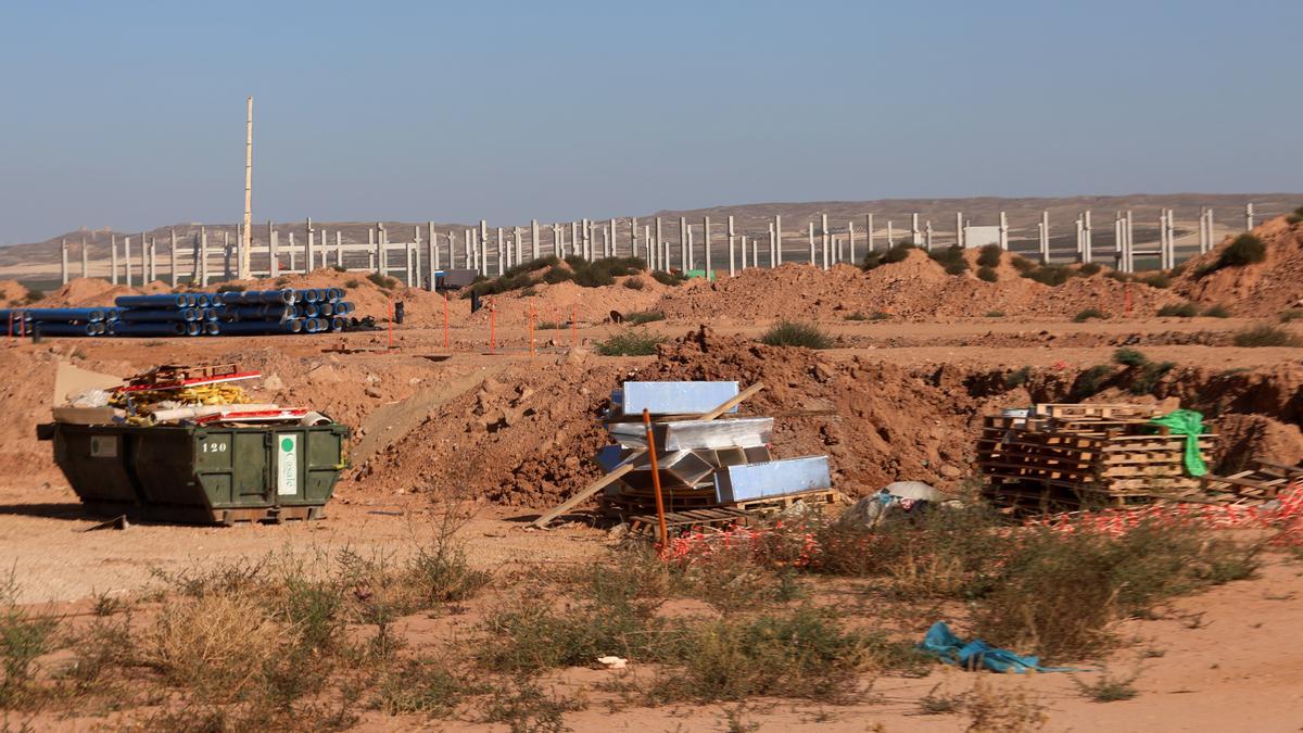 Un momento de las obras de construcción de Bonárea en Épila el pasado septiembre.