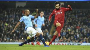 Fernandinho y Salah, en el partido del jueves.