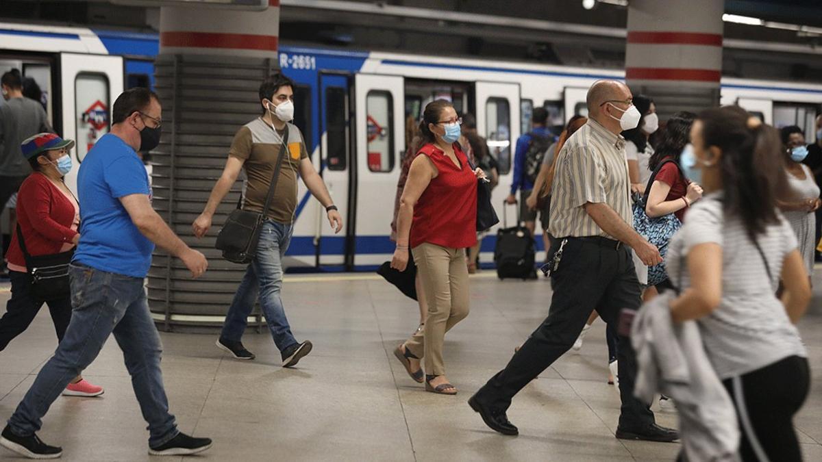 La estación de metro de Atocha, en Madrid, muy concurrida el 22 de junio
