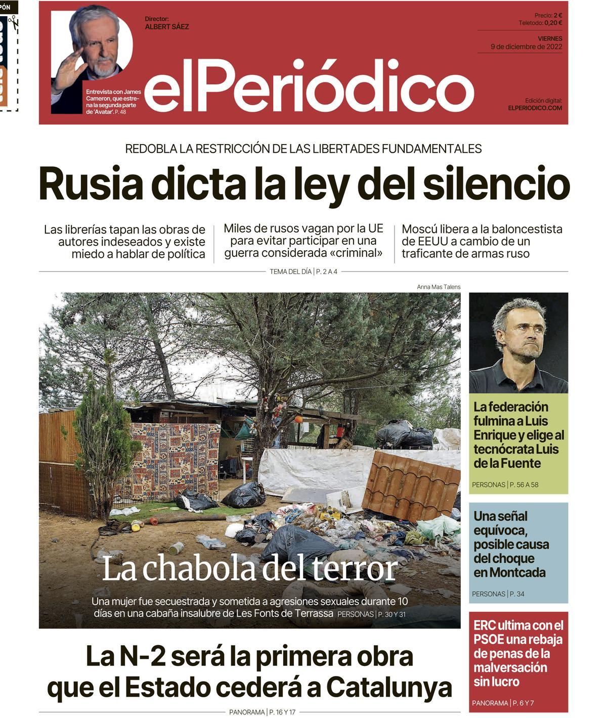 La portada d’EL PERIÓDICO del 9 de desembre del 2022