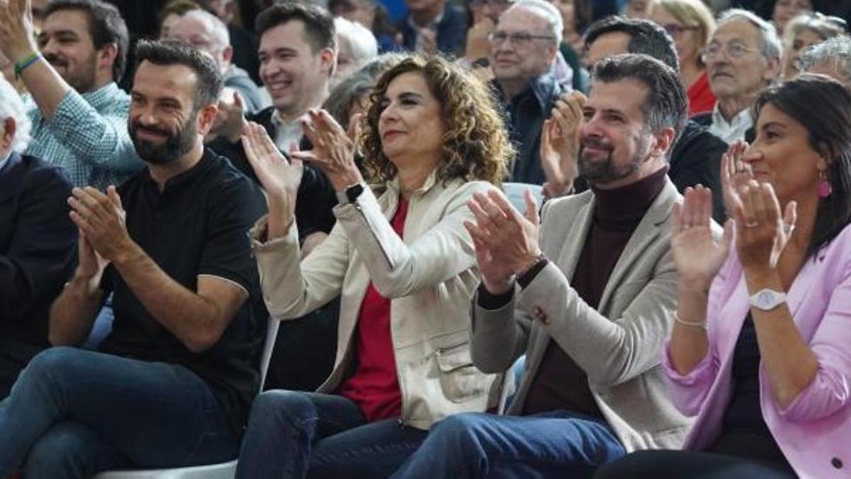 Madrid, Gago, Montero, Tudanca y Sánchez, durante el acto que se celebró en La Josa.