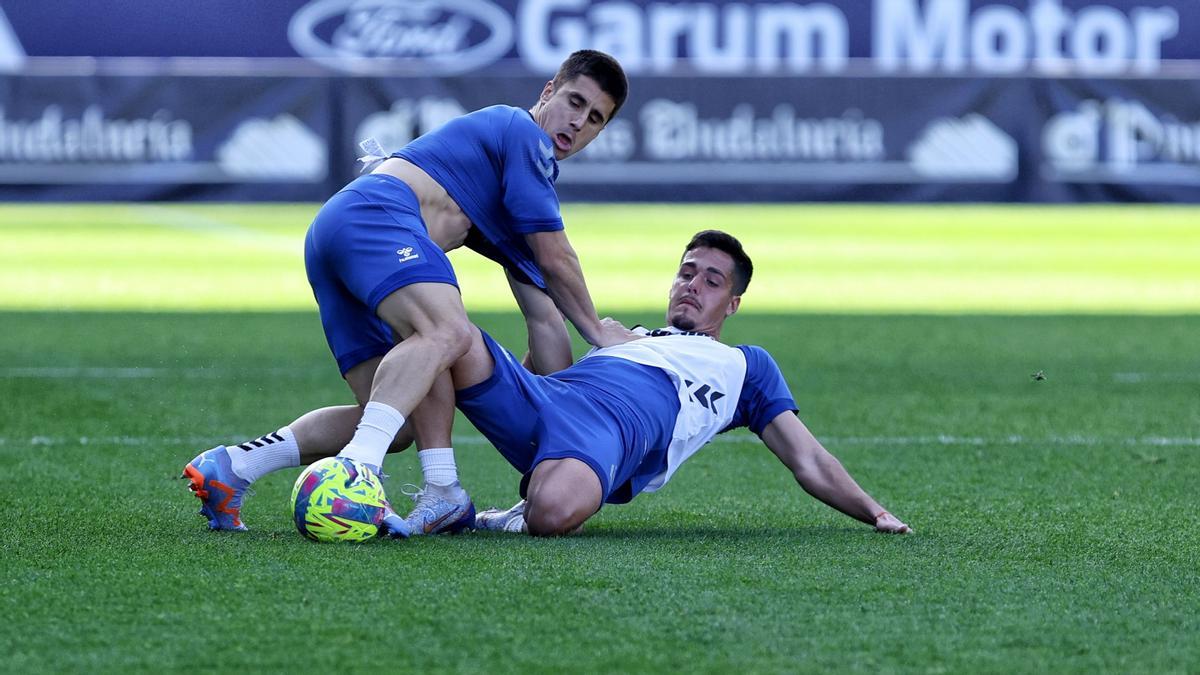 Entrenamiento este jueves en La Rosaleda.