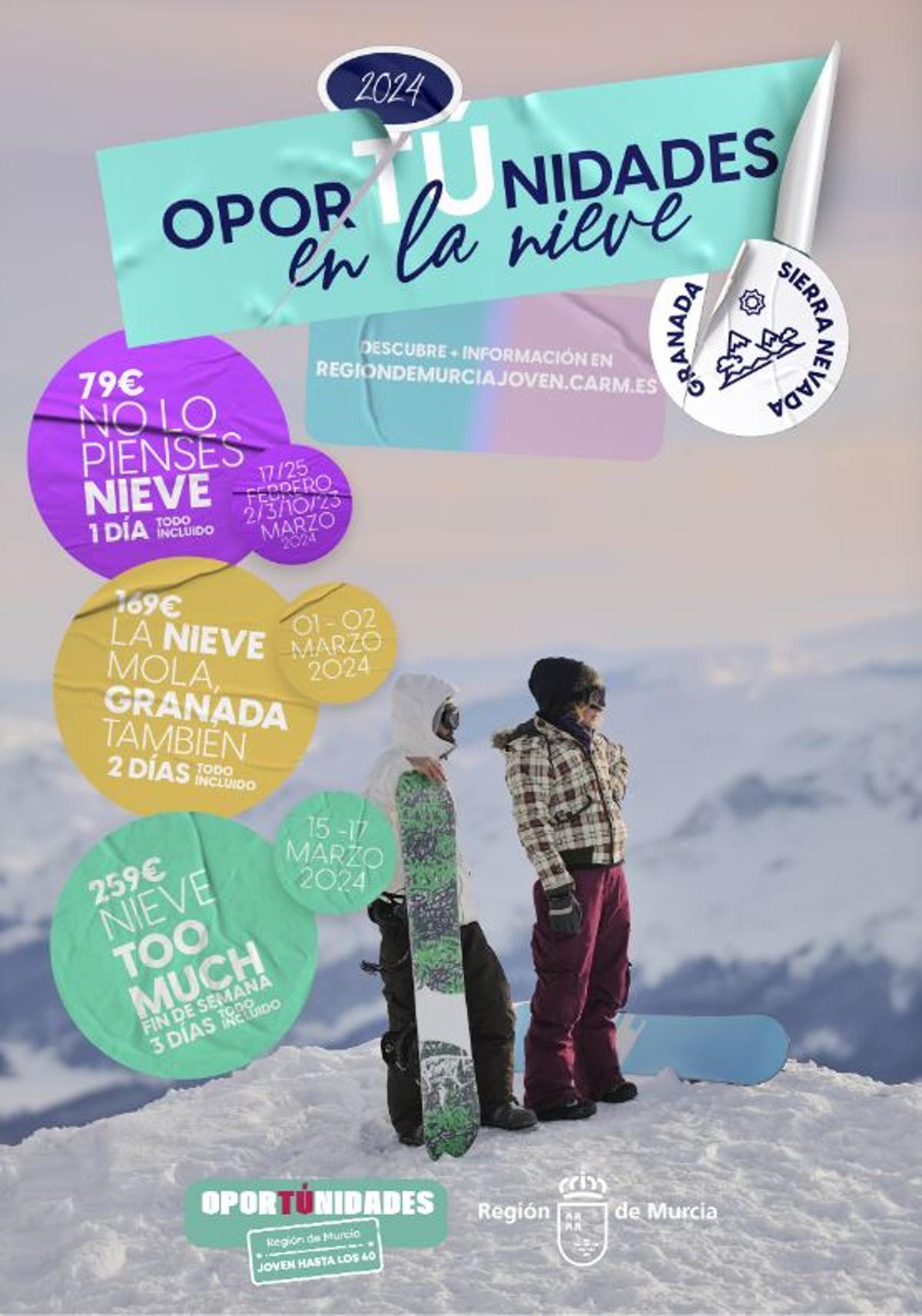 Cartel promocional de los viajes a Sierra Nevada para jóvenes