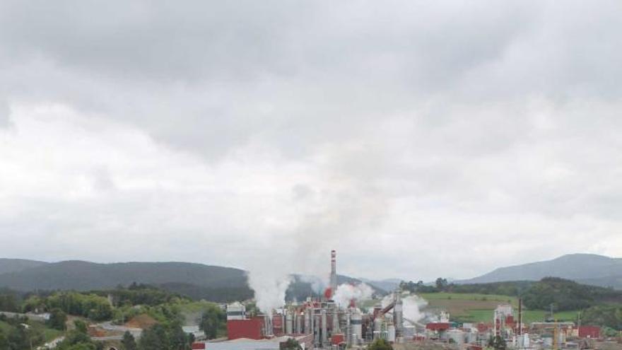 La fábrica de Ence en la ría, vista desde la variante de Navia.