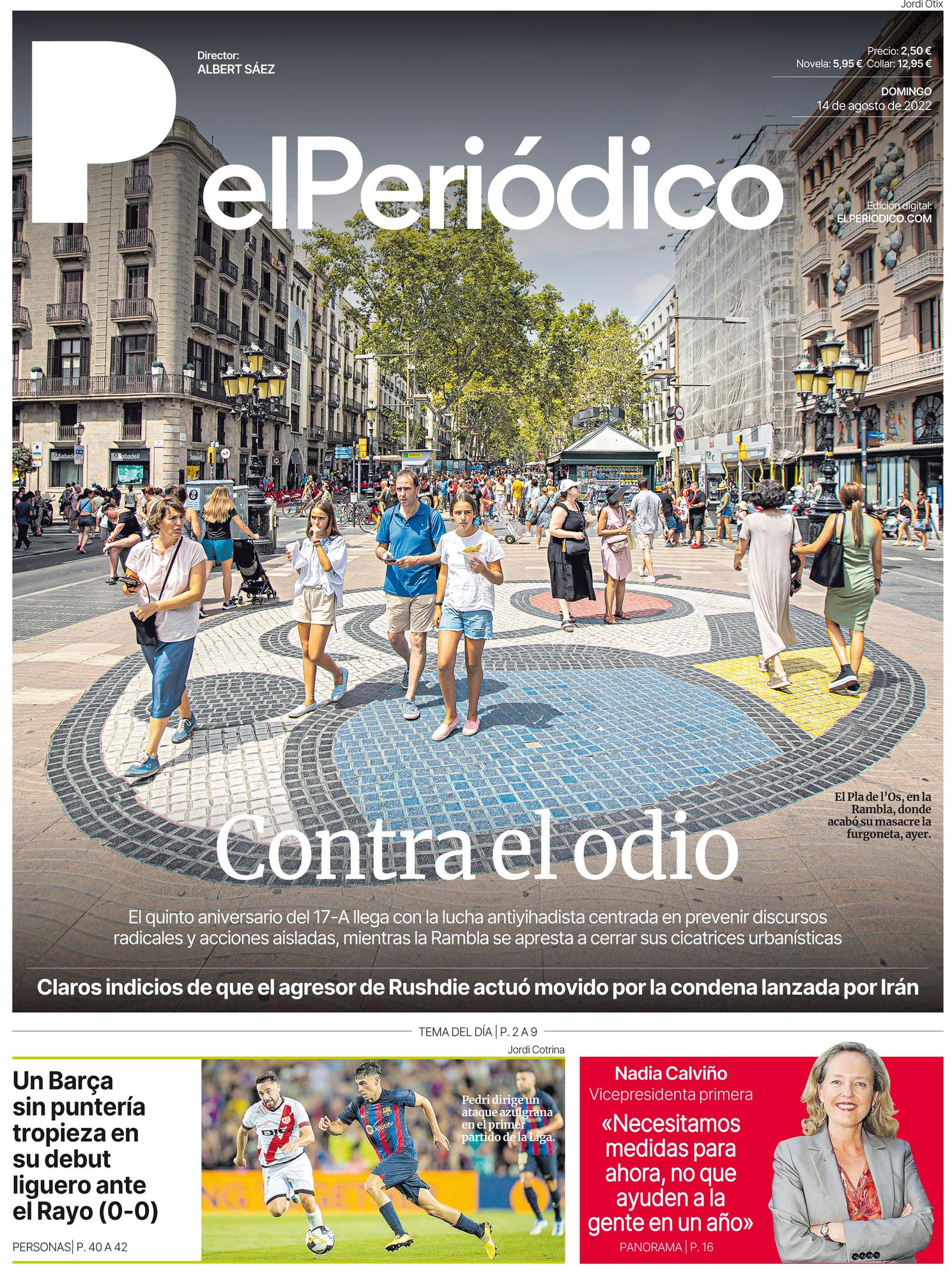 La portada de EL PERIÓDICO del 14 de agosto de 2022