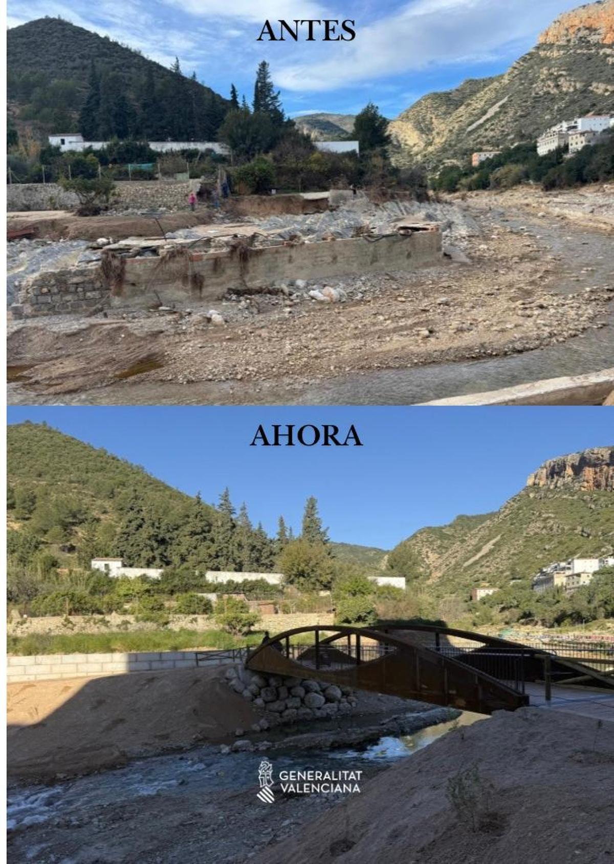 El antes y después de la pasarela del Cerrao en Sot de Chera.