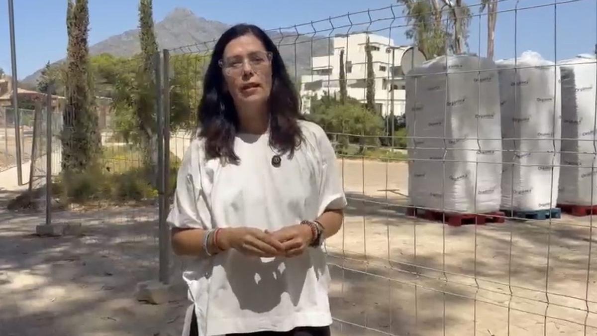 La portavoz del PSOE, Isabel Pérez, en la zona en la que se proyecta un club de playa en El Ancón.