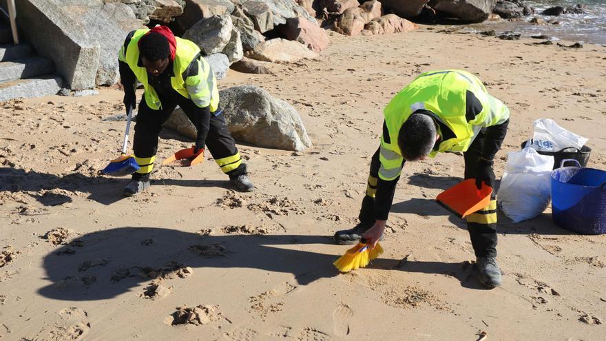 Operarios de la Xunta y voluntarios de la Universidade retiran pélets de los arenales