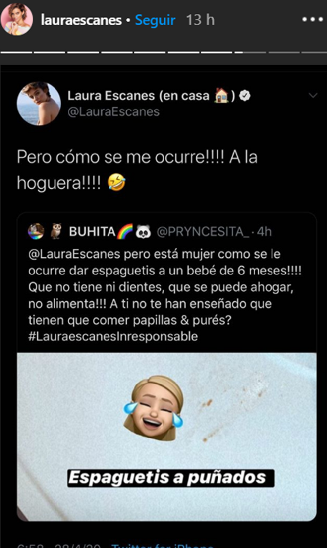 Laura Escanes contesta a un hater en Instagram