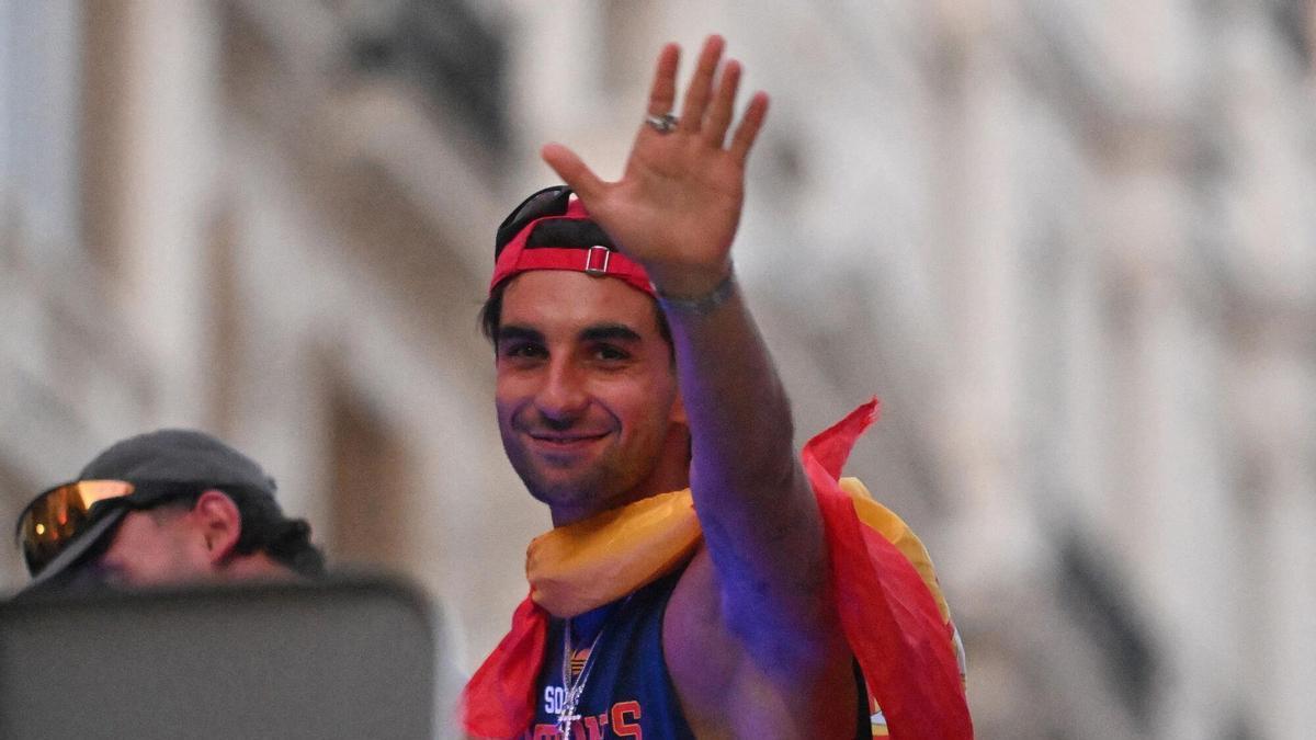 Ferran Torres, durante la celebración del Mundial