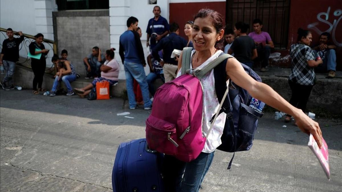 Una refugiada nicaragüense llegando a México.