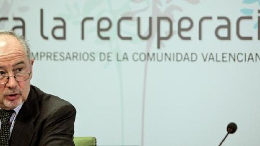 El expresidente de Bankia, Rodrigo Rato, ha pronunciado esta tarde la conferencia en Rafelbunyol.