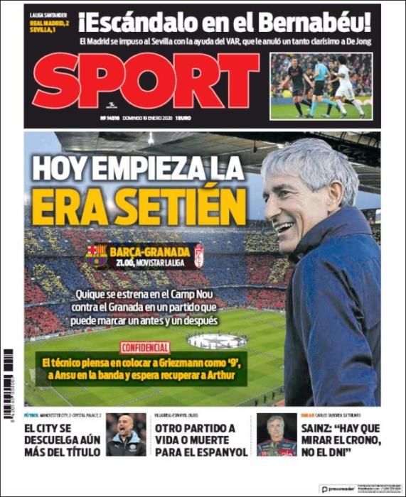 Portada SPORT domingo 19 enero 2020