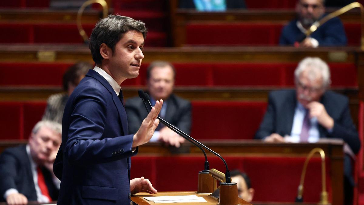 El primer ministro francés, Gabriel Attal, este martes durante su discurso ante la Asamblea Nacional.