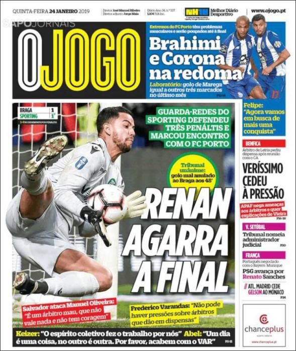 Portada O JOGO jueves 24 enero 2019