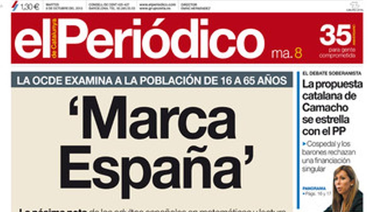 La portada de EL PERIÓDICO (8-10-2013).