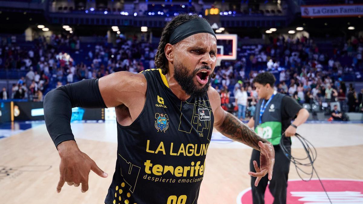 Patty Mills celebra la victoria del CB Canarias el sábado en Madrid.