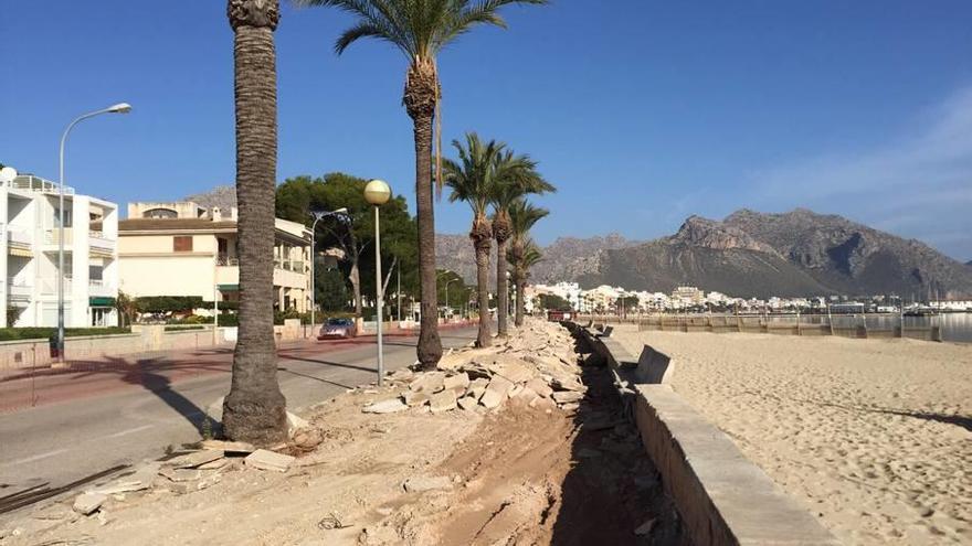 Imagen de las obras que se han llevado a cabo en la primera línea del Port de Pollença.