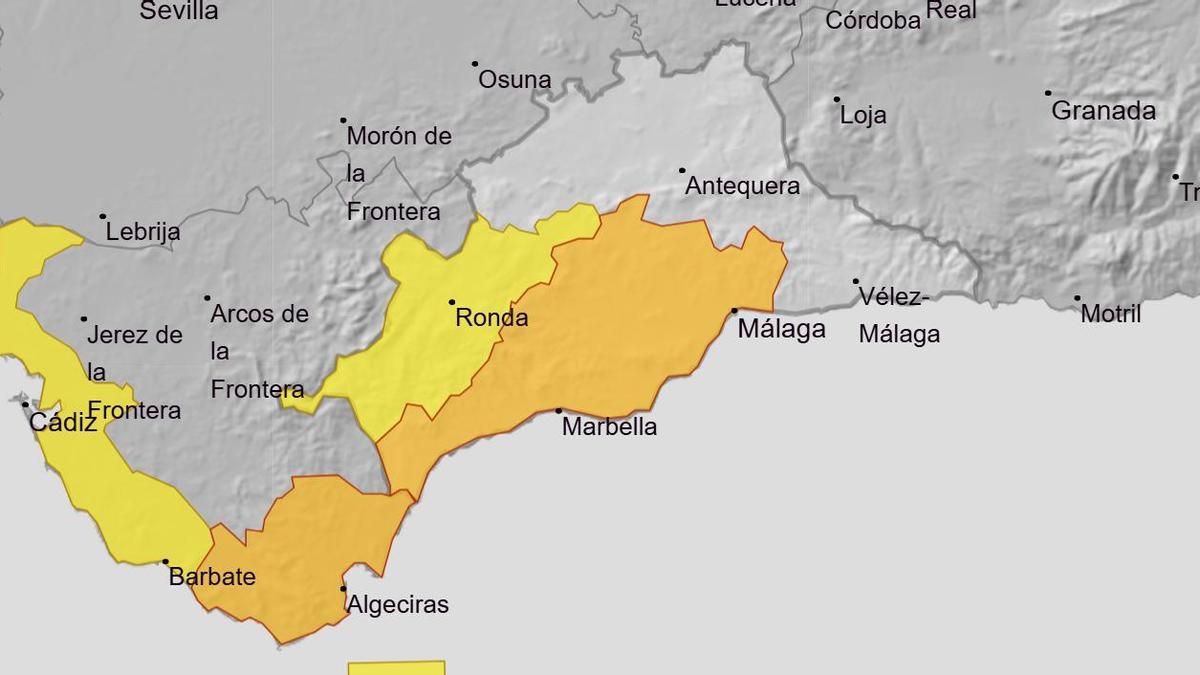 Avisos amarillo y naranja el domingo en Málaga