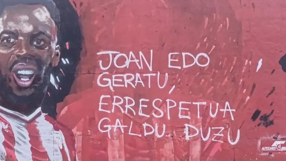 Mural en el que ha sido borrada la imagen de Nico Williams en Barakaldo.