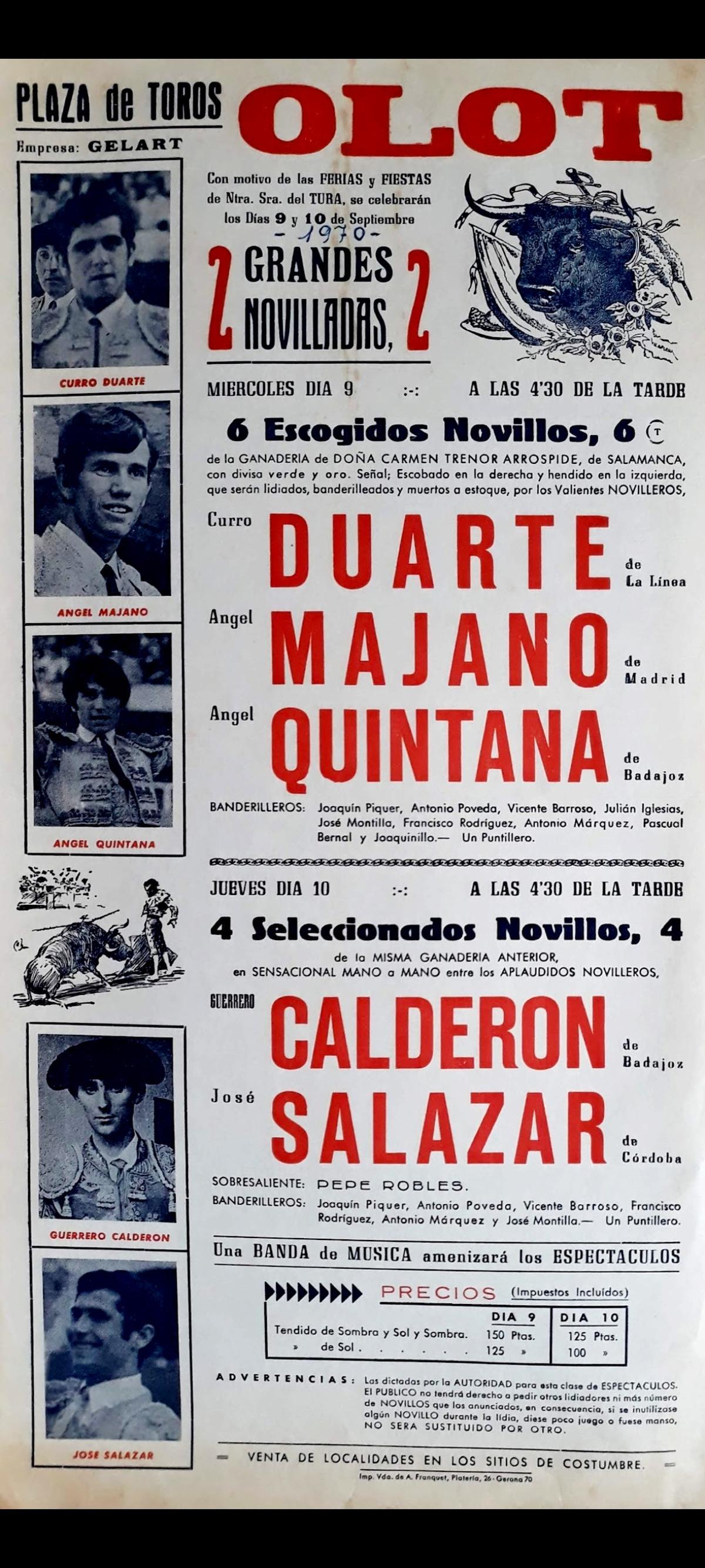 Cartell de l’actuació del torero de Cantallops a Olot l’any 1970.