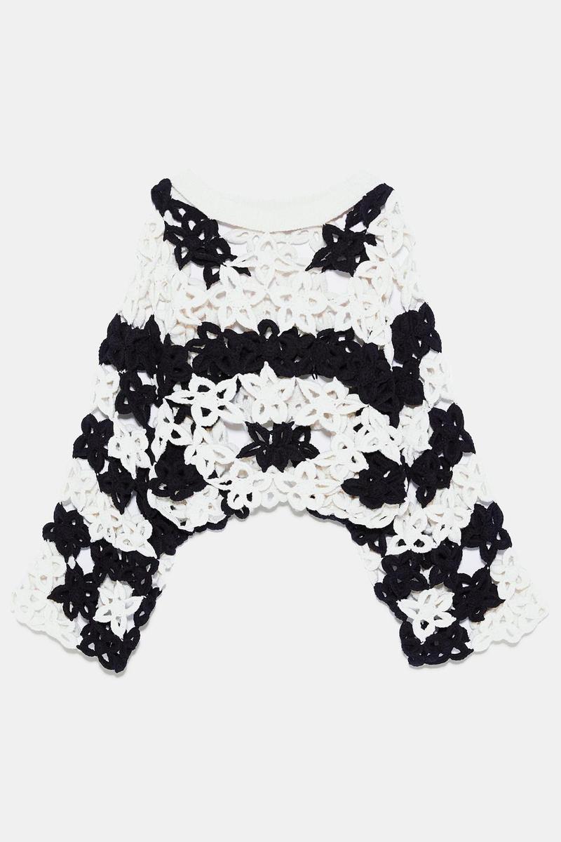 Jersey de crochet en blanco y negro, de Zara