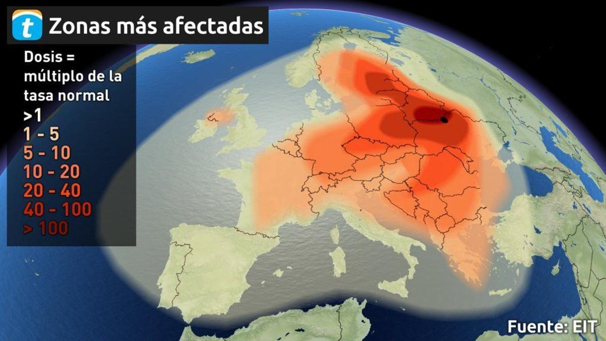 Alcance de la nube radiactiva de Chernobyl