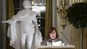 Svetlana Aleksiévich, en su conferencia como Nobel de Literatura en Estocolmo.