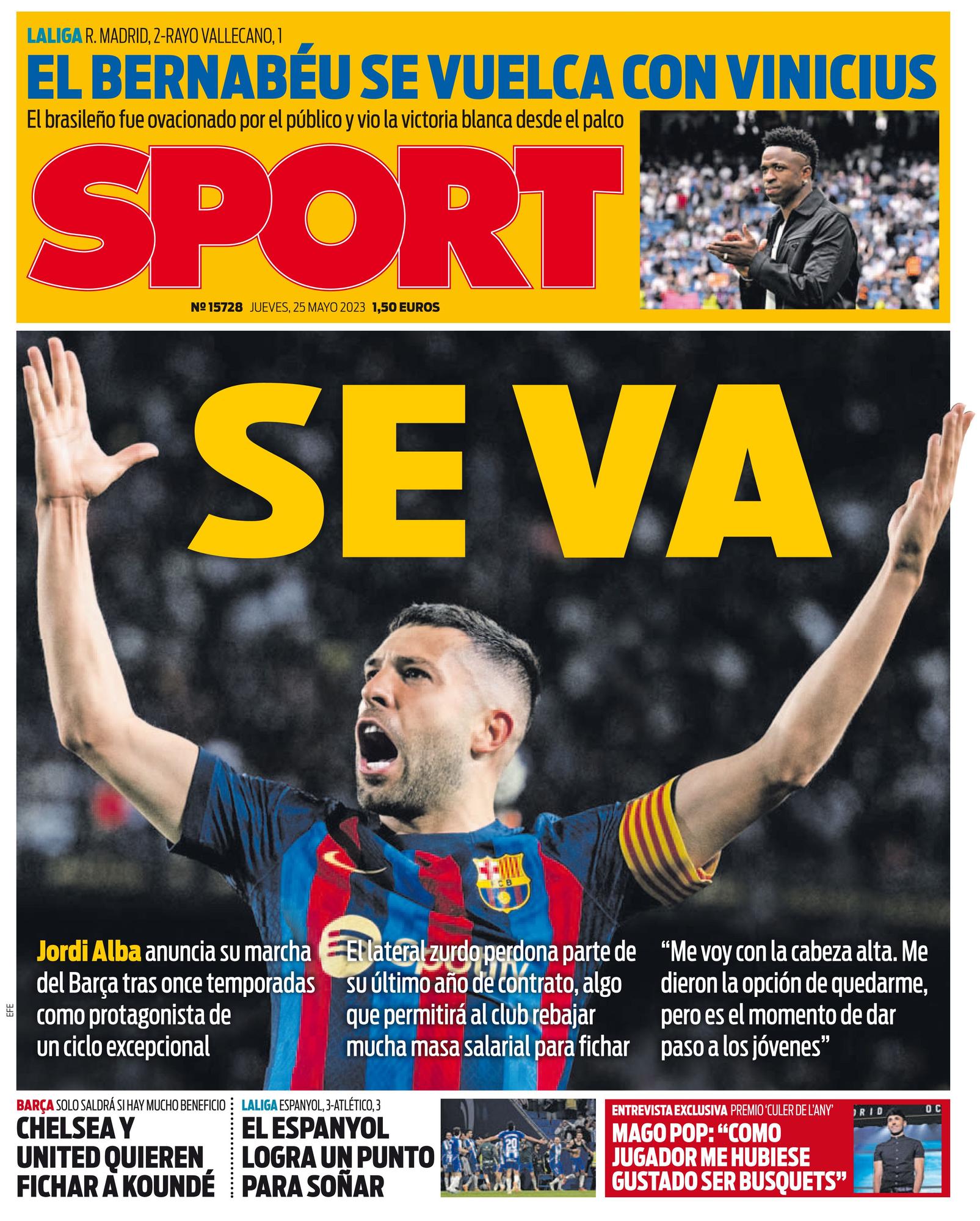 Esta es la portada SPORT de hoy, jueves 25 de mayo de 2023