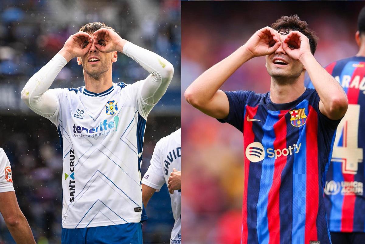 Gastón y Pedri hacen idéntico gesto para celebrar un gol.