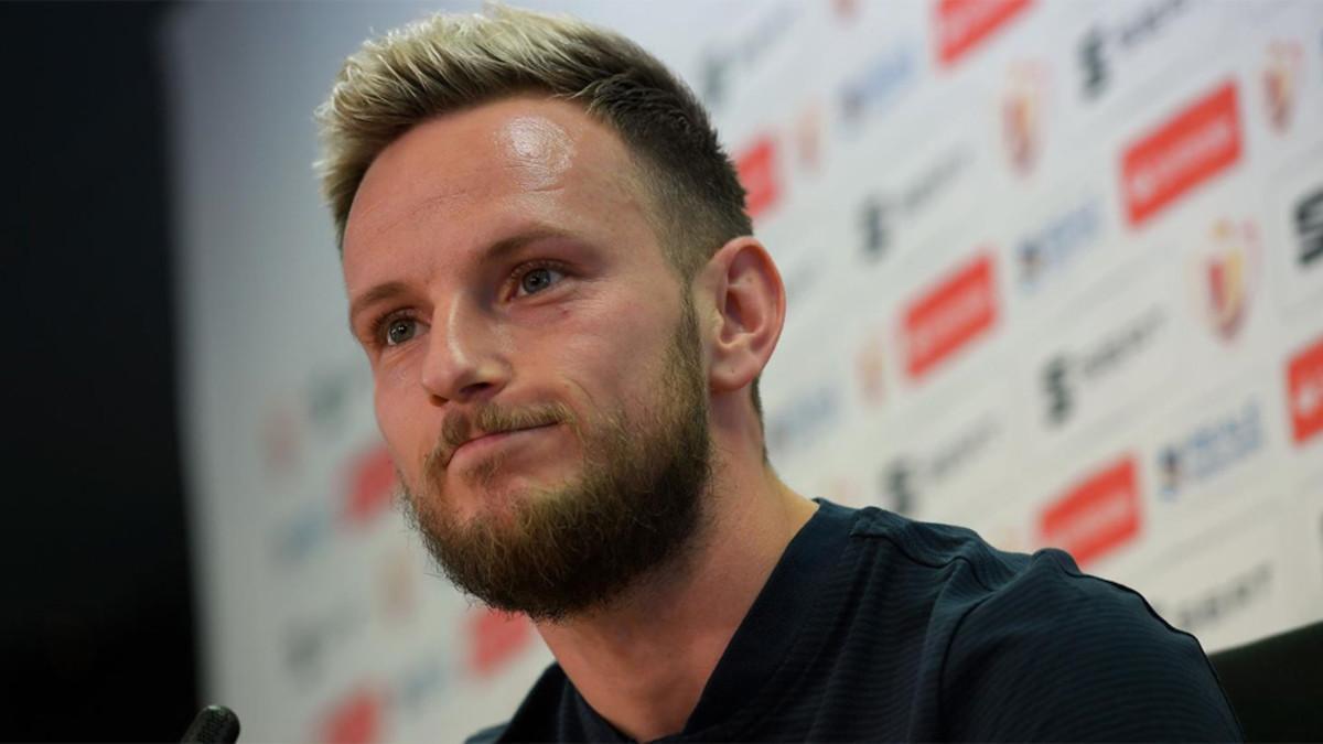 Rakitic, en la rueda de prensa