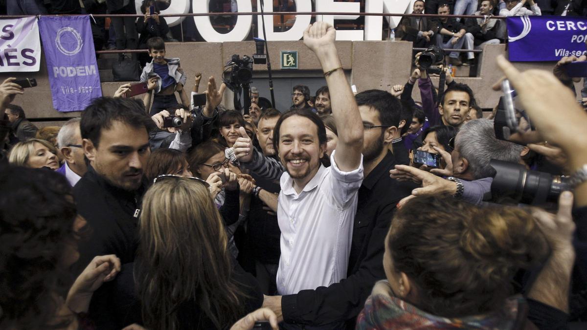 Pablo Iglesias, durante su primer mítin celebrado en Barcelona, en 2014.