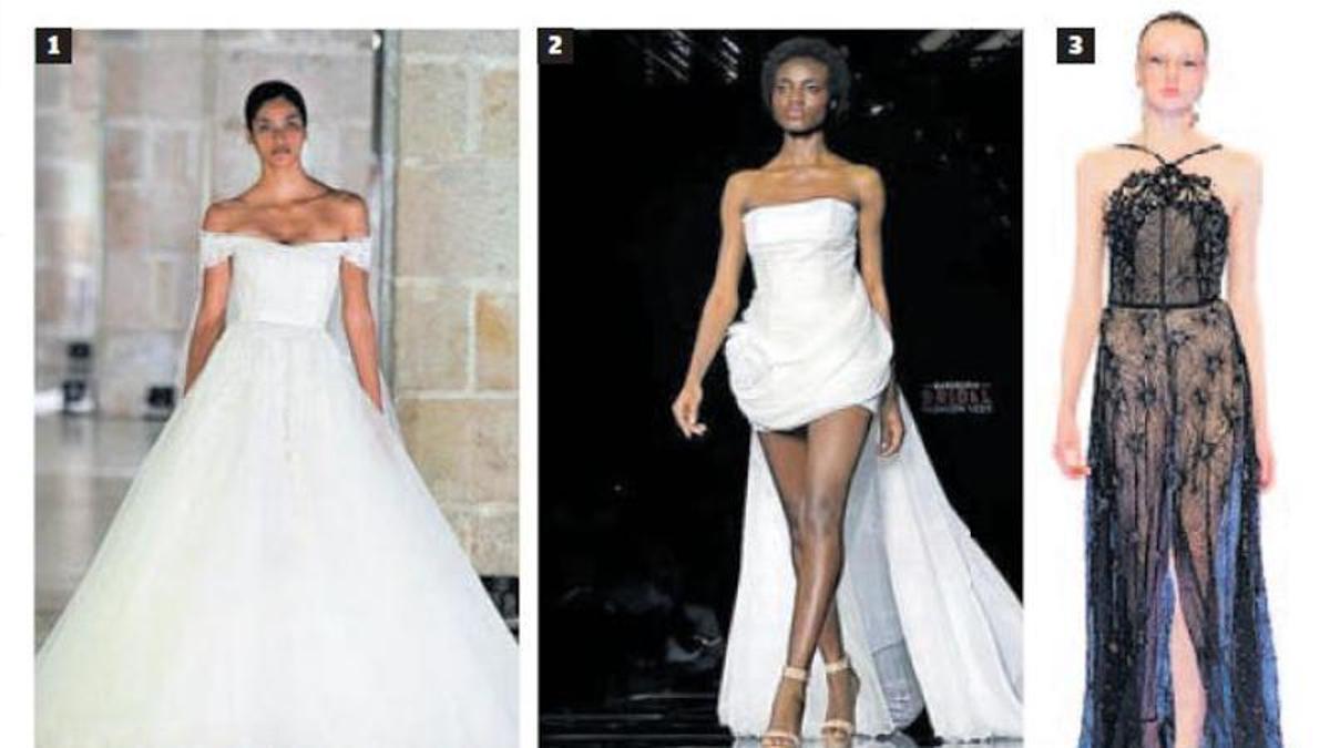 Algunas de las propuestas de la Barcelona Bridal Fashion Week | 1 Elie Saab. / 2 Yolan Cris. / 3 Marco y Maria.