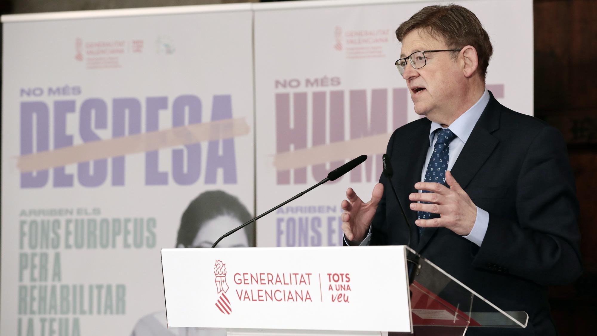 El president de la Generalitat, Ximo Puig, durante la presentación de las ayudas Next Generation en Valencia.