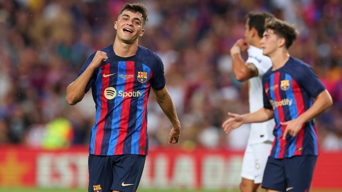 Pedri celebra su gol en el Gamper