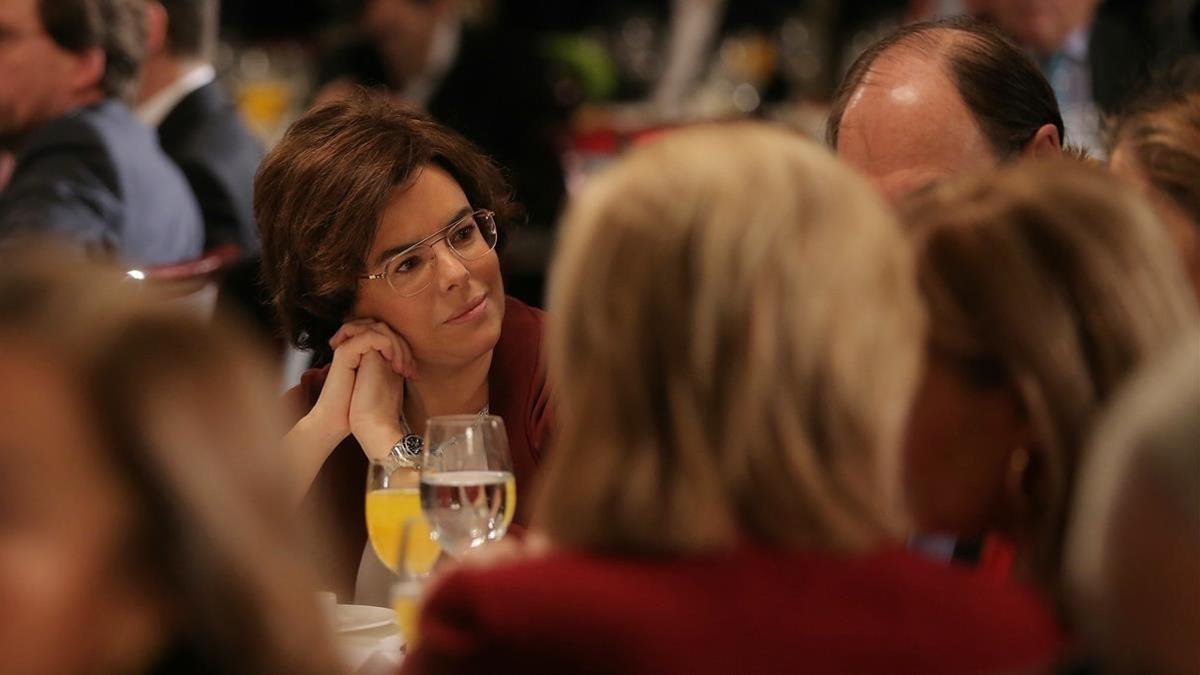 La vicepresidenta durante el desayuno informativo de Europa Press.