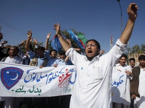 Supporters of Islami Jamiat Talaba protest during a demonstration in Peshawar
