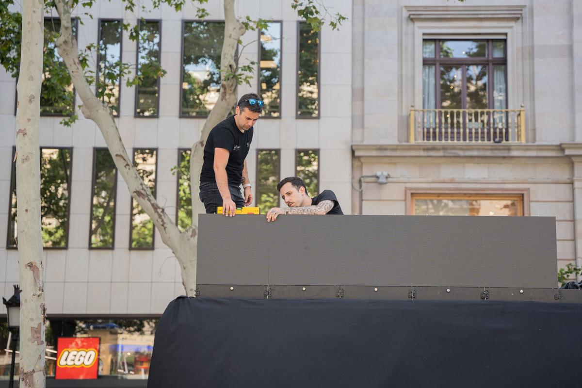 Preparativos para la exhibición de F1 en Barcelona