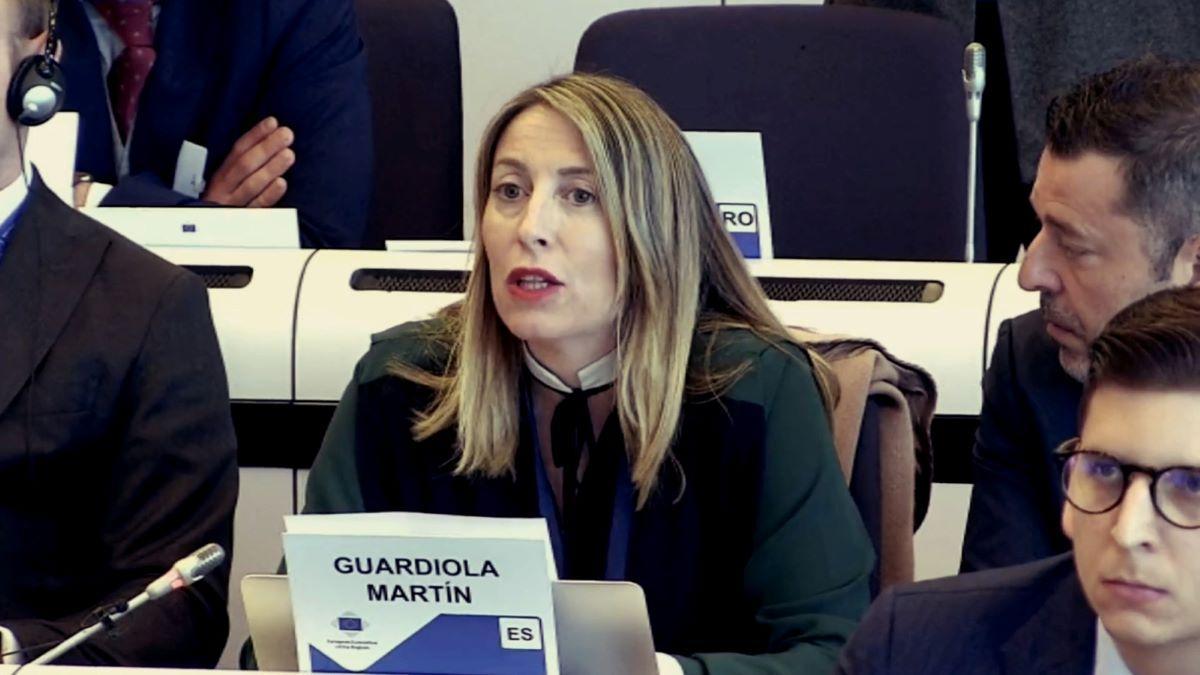 María Guardiola, durante su intervención en el Comité de las Regiones de Europa.