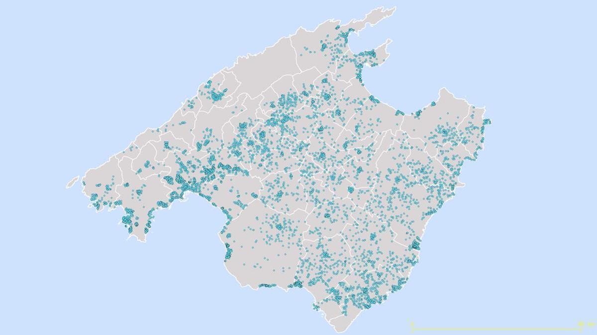 Mapa de piscinas en Mallorca por puntos.