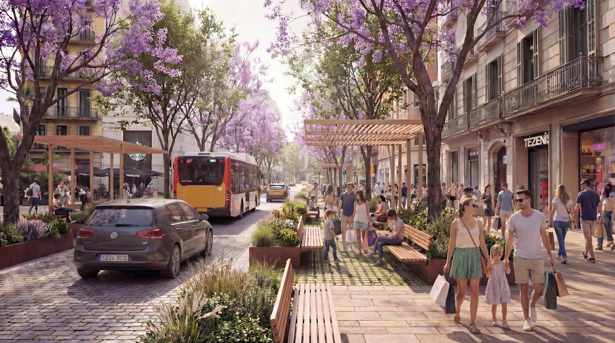 Imatge virtual de la proposta que ha fet l'associació de comerciants per a reurbanitzar Pelai.