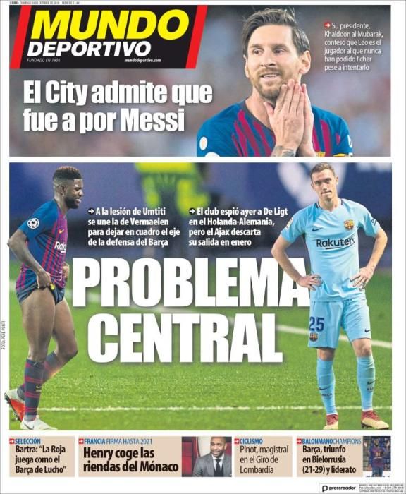 Portada MUNDO DEPORTIVO domingo 14 de octubre 2018