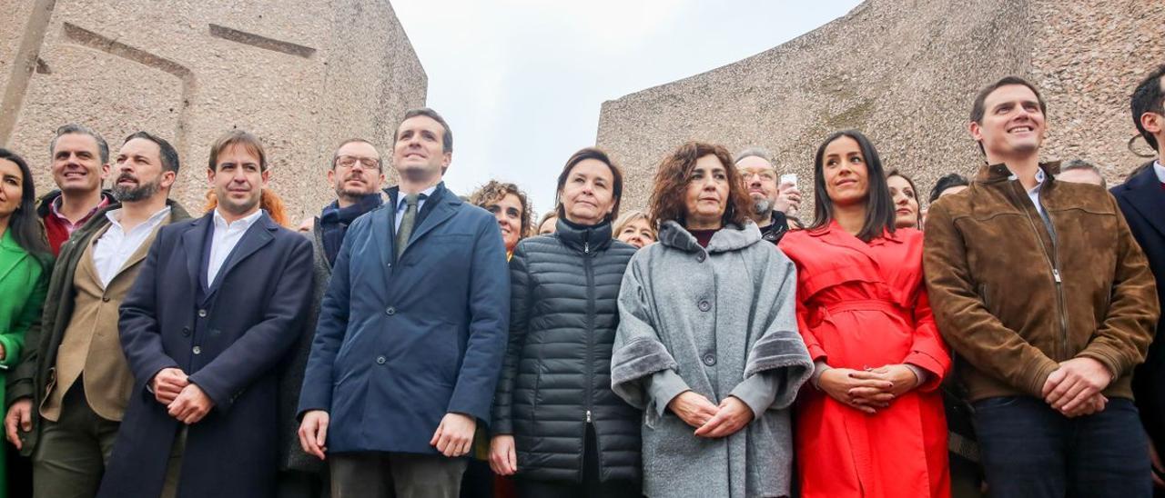 Dirigentes de Vox, UPyD, PP y Ciudadanos, en la manifestación de Colón del 11 de febrero del 2019.