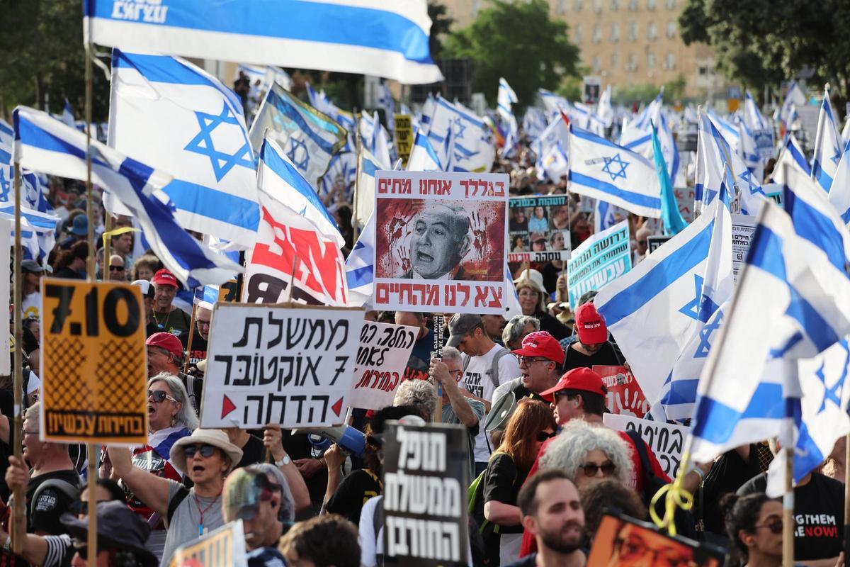 Protesta contra el Gobierno de Netanyahu, en Jerusalén.