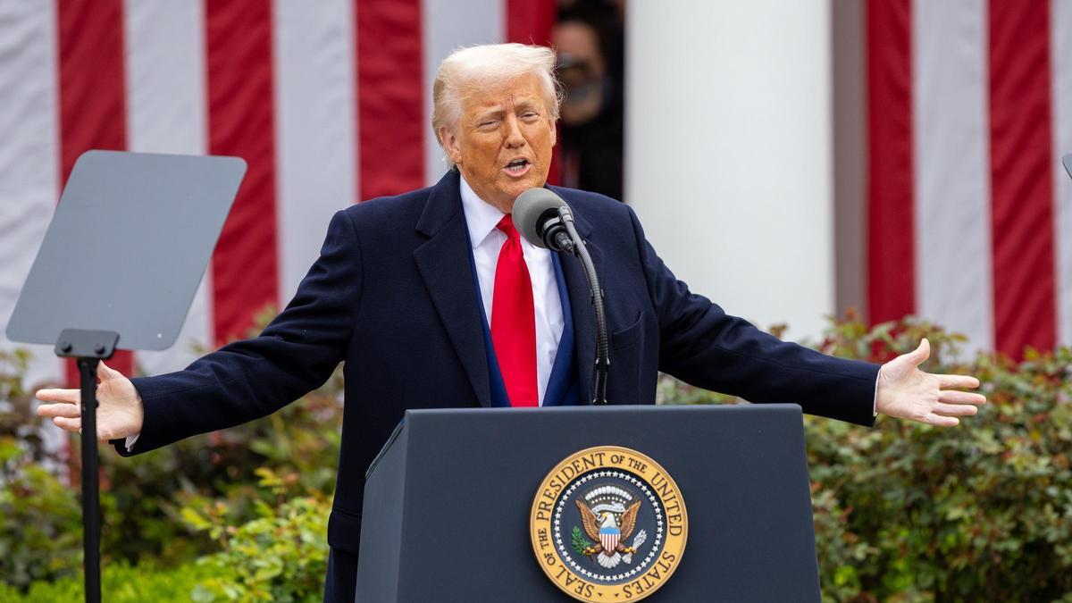 El presidente de Estados Unidos, Donadl Trump, ayer en su comparecencia.
