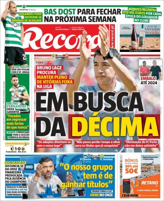 Portada RECORD sábado 17 agosto 2019