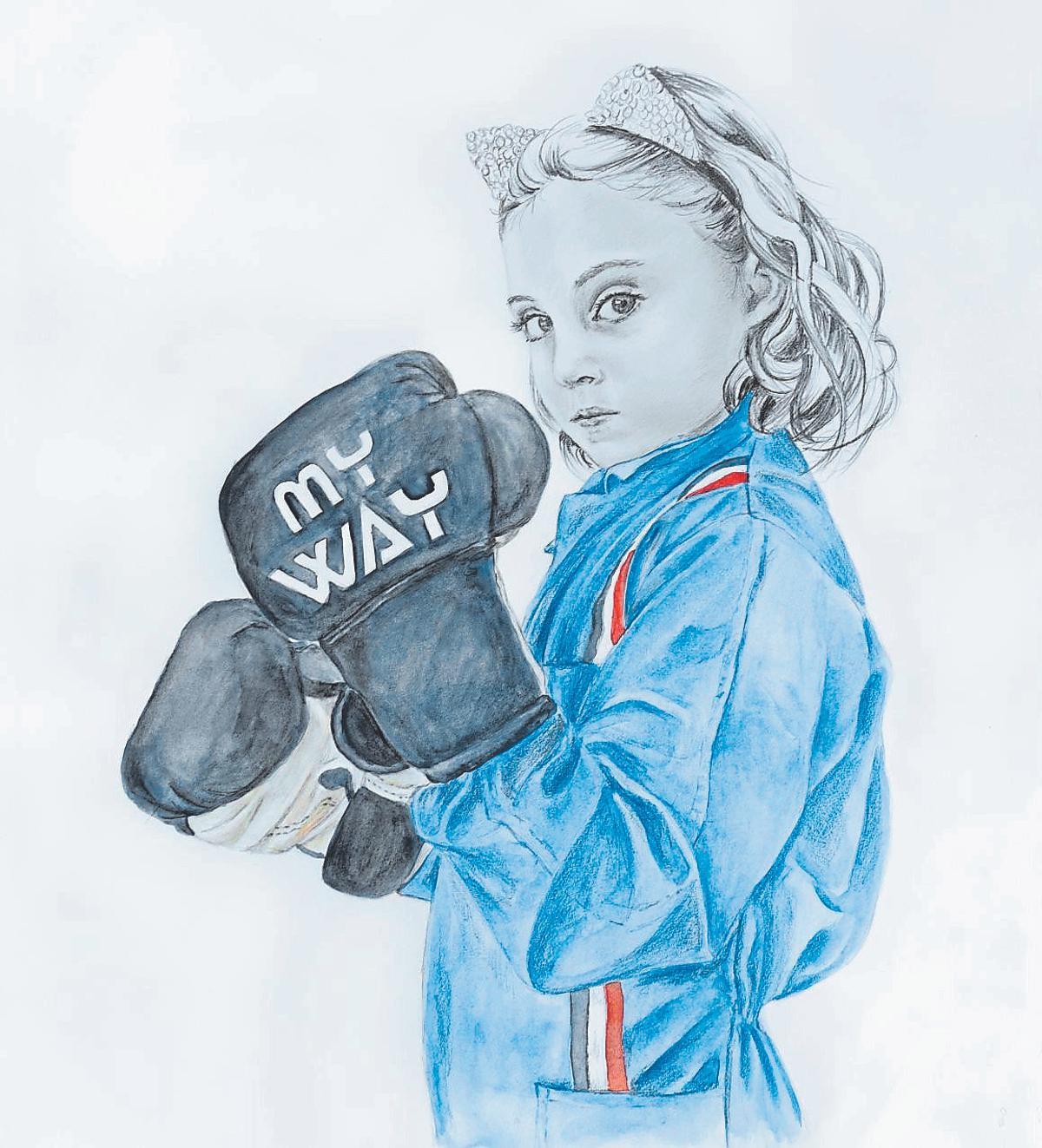 "My way", obra de Natalia Pastor (acuarela y lápiz sobre papel) perteneciente a la serie "Ring Doméstico"
